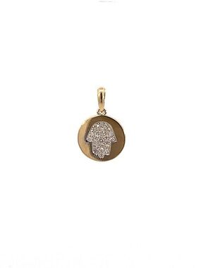 14K Real Yellow Single Pave Diamond Pendant 10mm